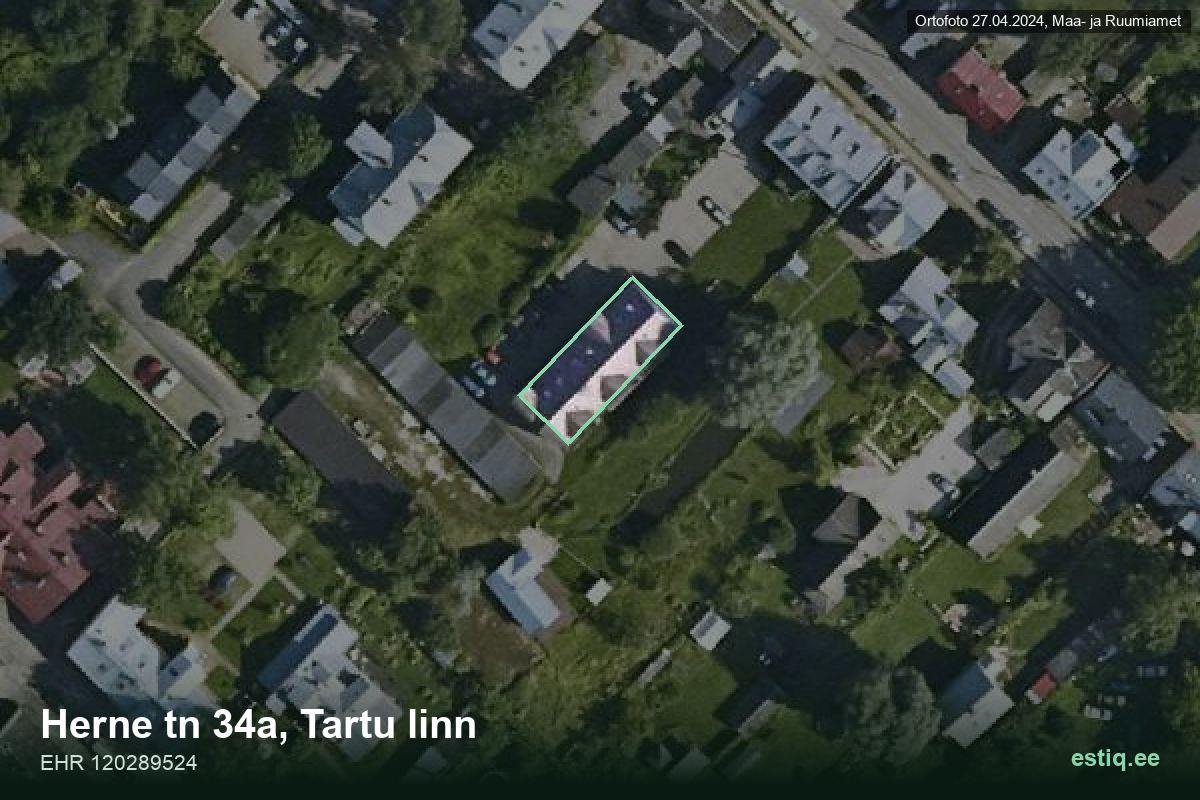Herne tänav 34a, Tartu – hoone aerofoto, kontuur ehitisregistri (EHR) andmetest