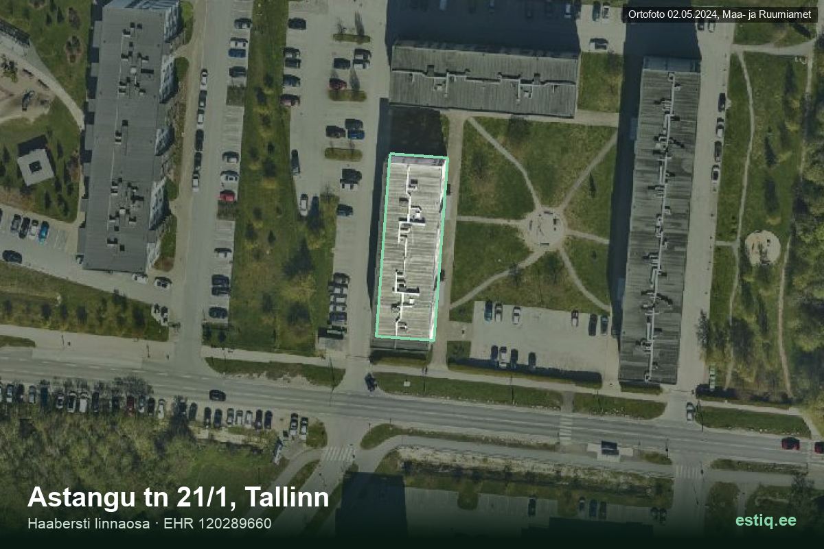 Astangu tänav 21/1, Tallinn – hoone aerofoto, kontuur ehitisregistri (EHR) andmetest