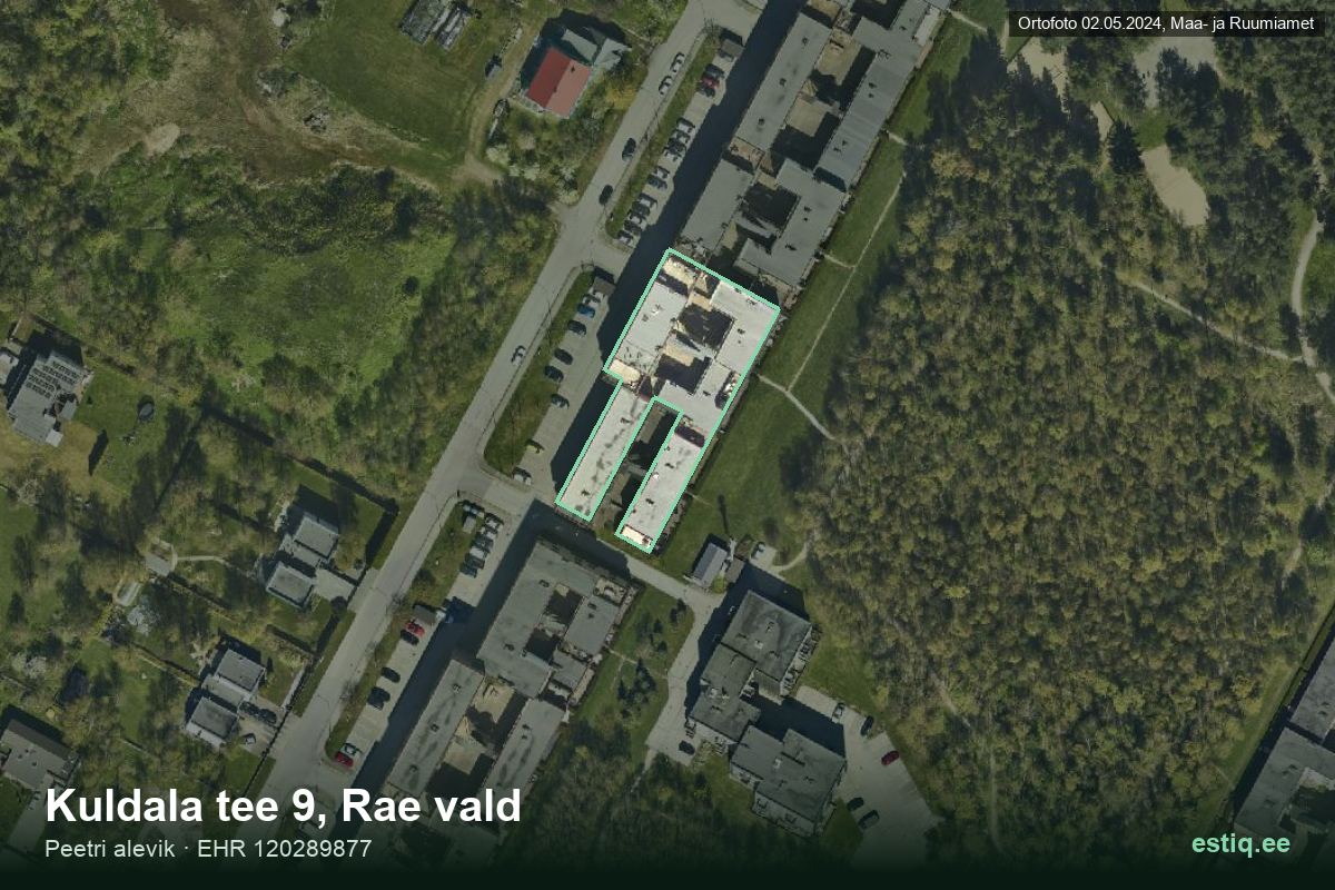 Kuldala tee 9, Rae – hoone aerofoto, kontuur ehitisregistri (EHR) andmetest