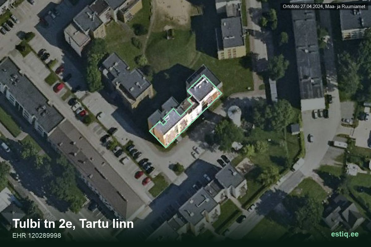 Tulbi tänav 2e, Tartu – аэрофото дома, контур по данным регистра строений (EHR)