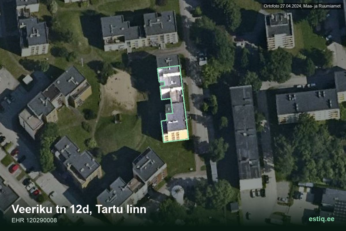Veeriku tänav 12d, Tartu – hoone aerofoto, kontuur ehitisregistri (EHR) andmetest