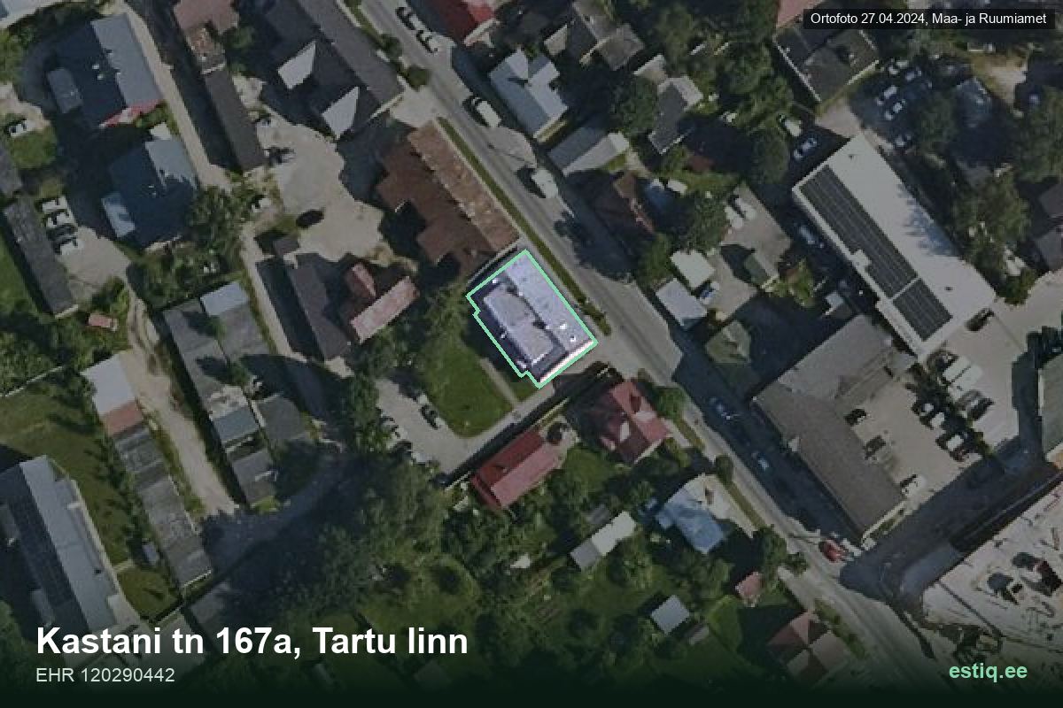 Kastani tänav 167a, Tartu – hoone aerofoto, kontuur ehitisregistri (EHR) andmetest