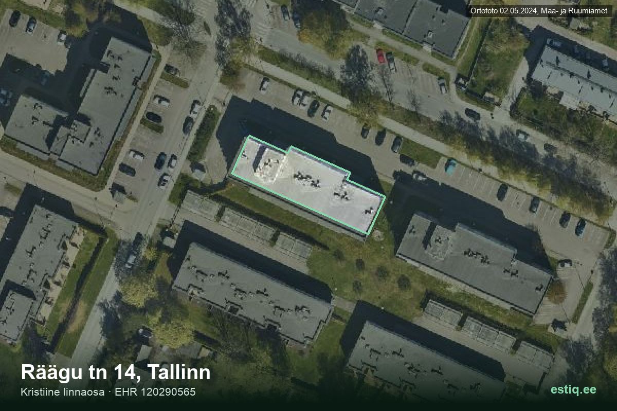 Räägu tänav 14, Tallinn – аэрофото дома, контур по данным регистра строений (EHR)