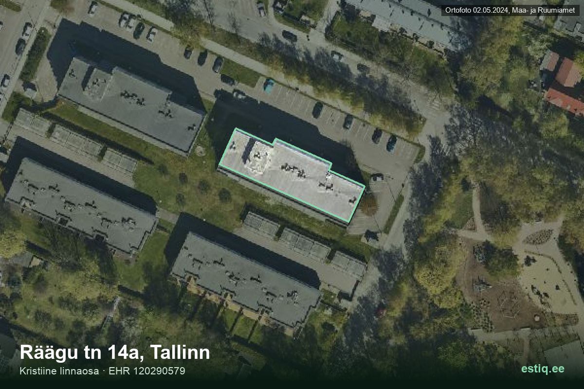 Räägu tänav 14a, Tallinn – аэрофото дома, контур по данным регистра строений (EHR)