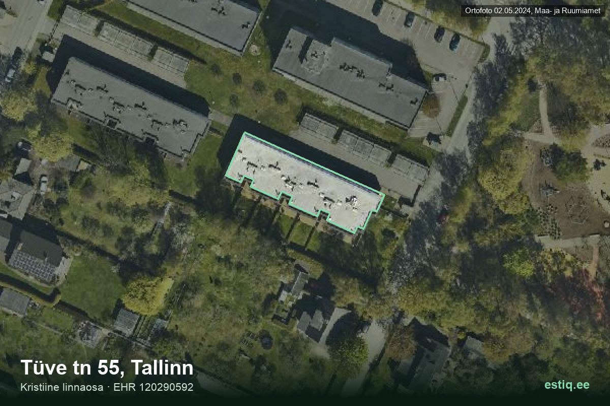 Tüve tänav 55, Tallinn – аэрофото дома, контур по данным регистра строений (EHR)