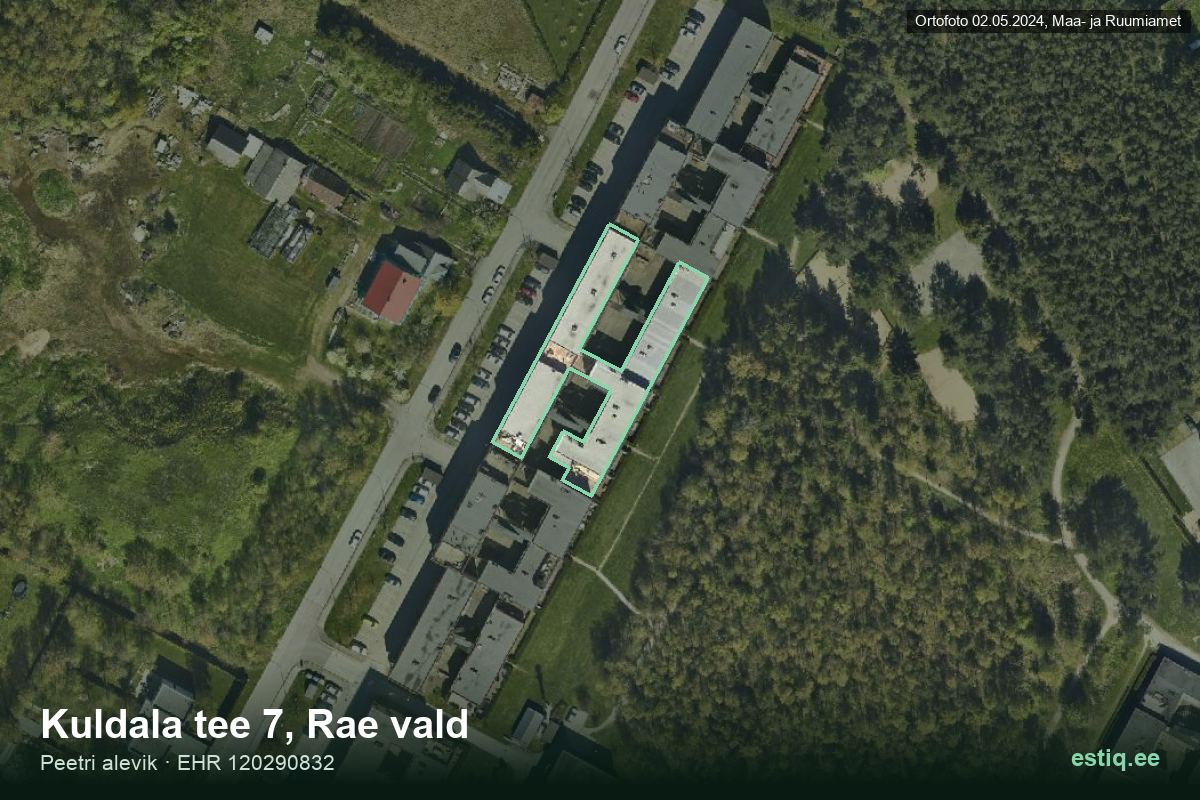 Kuldala tee 7, Rae – hoone aerofoto, kontuur ehitisregistri (EHR) andmetest