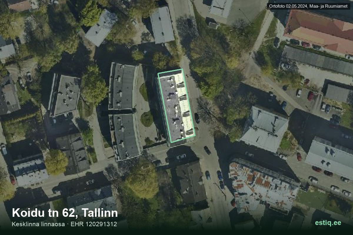 Koidu tänav 62, Tallinn – ilmakuva rakennuksesta, ääriviiva rakennusrekisteristä (EHR)