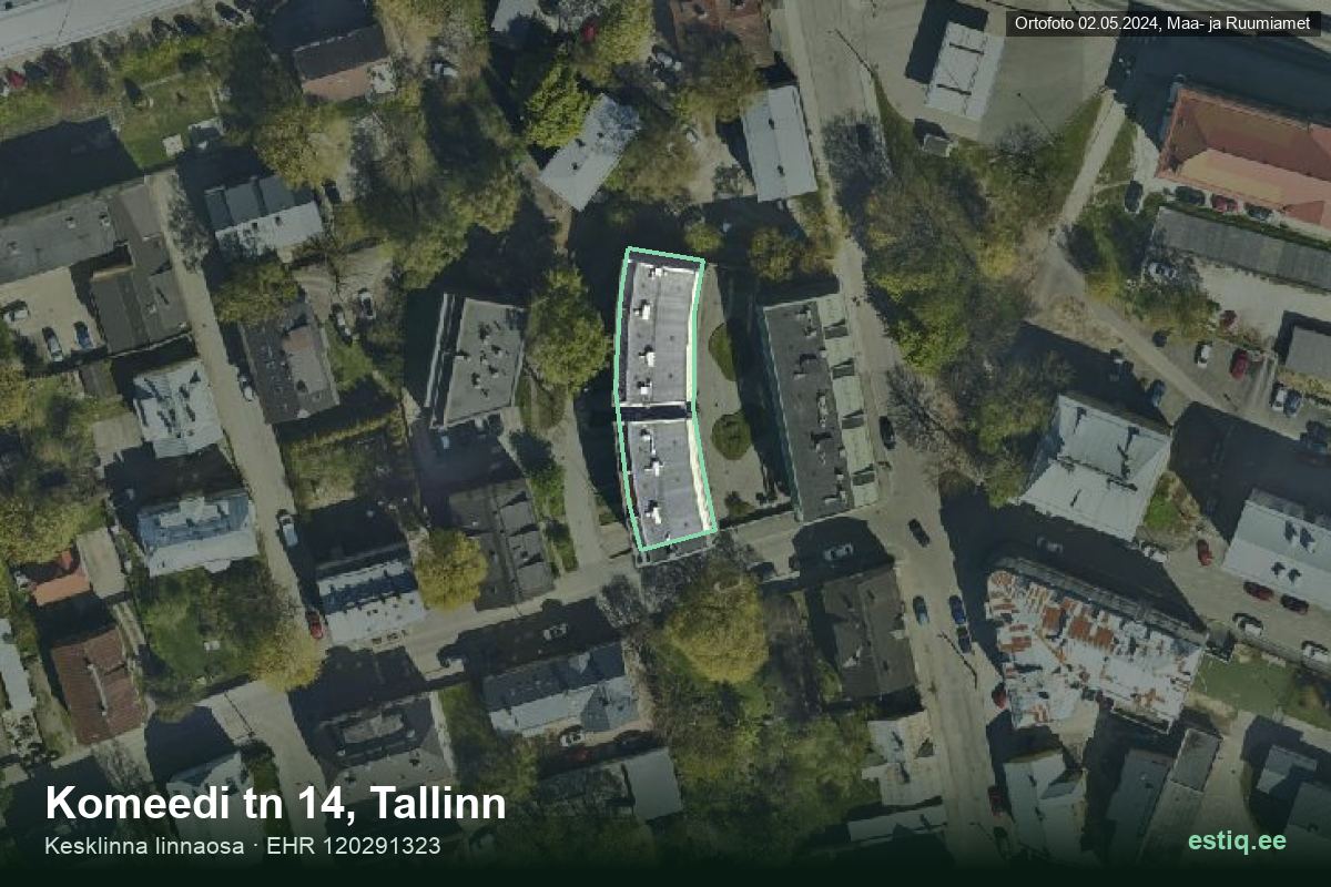 Komeedi tänav 14, Tallinn – hoone aerofoto, kontuur ehitisregistri (EHR) andmetest