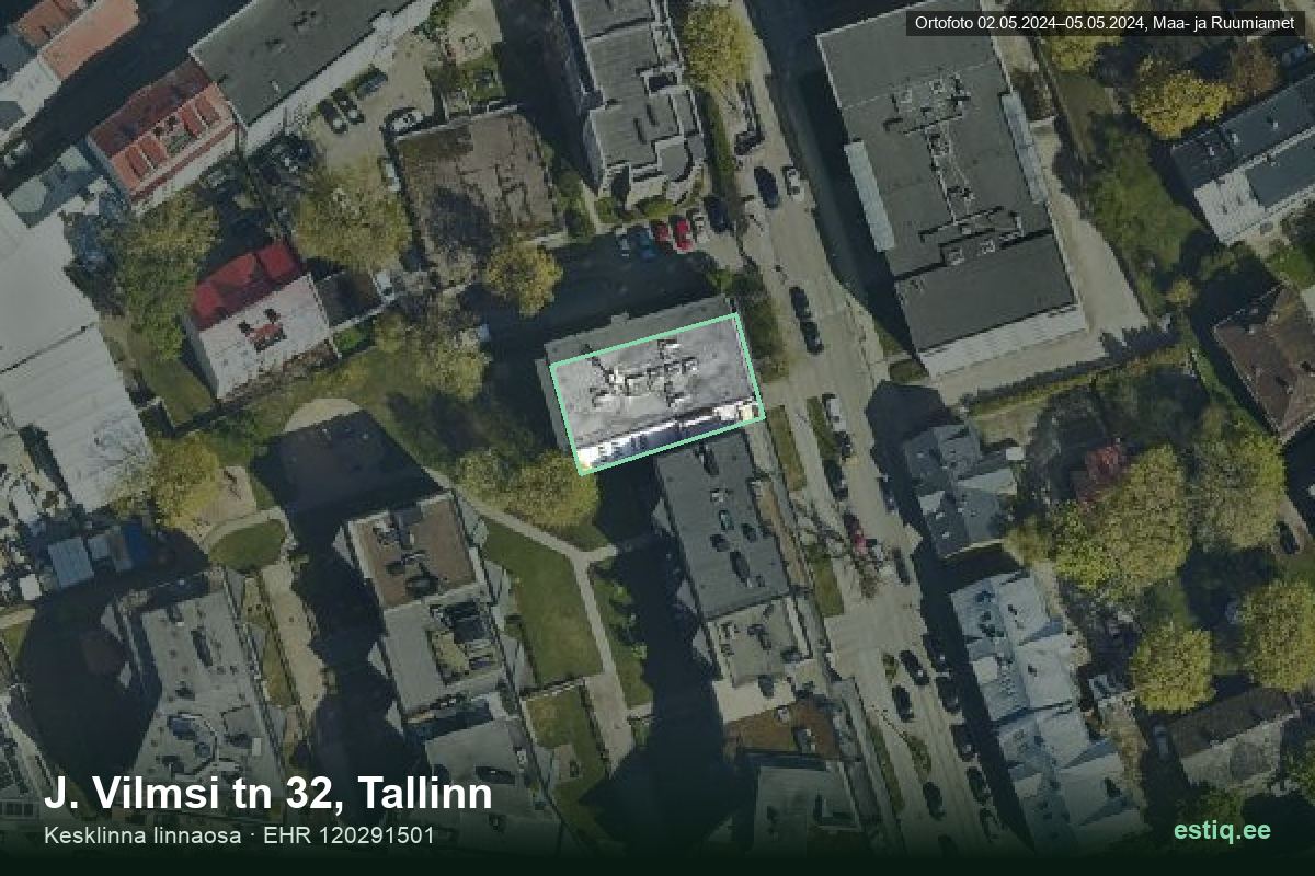 J. Vilmsi tänav 32, Tallinn – hoone aerofoto, kontuur ehitisregistri (EHR) andmetest