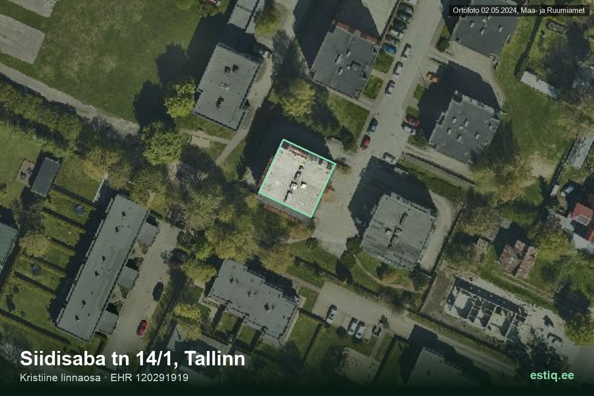 Siidisaba tänav 14/1, Tallinn – hoone aerofoto, kontuur ehitisregistri (EHR) andmetest