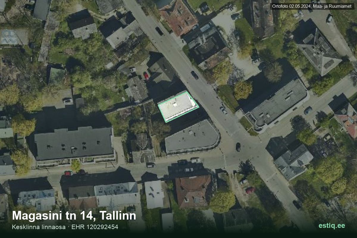 Magasini tänav 14, Tallinn – hoone aerofoto, kontuur ehitisregistri (EHR) andmetest