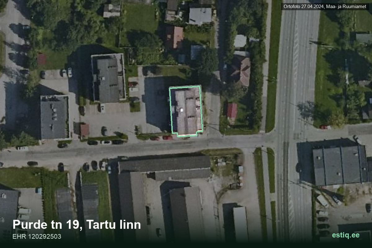 Purde tänav 19, Tartu – ilmakuva rakennuksesta, ääriviiva rakennusrekisteristä (EHR)
