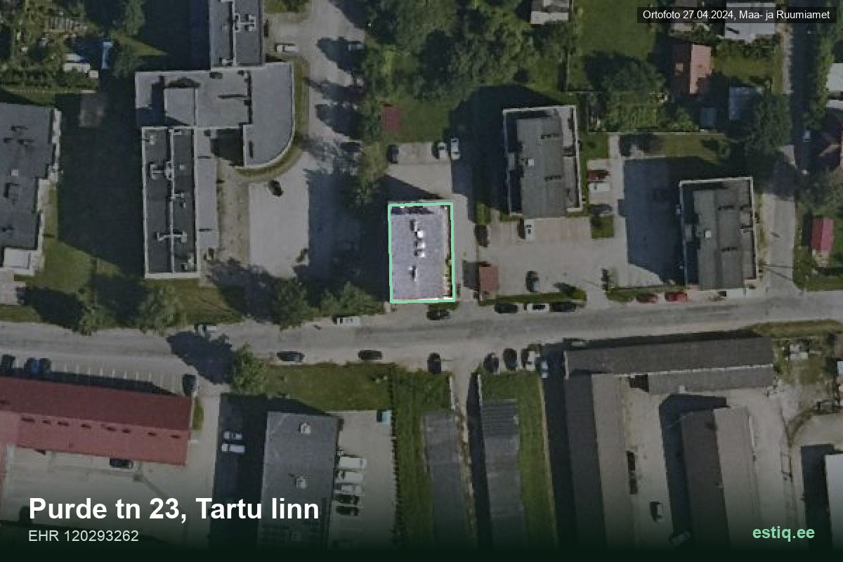 Purde tänav 23, Tartu – hoone aerofoto, kontuur ehitisregistri (EHR) andmetest