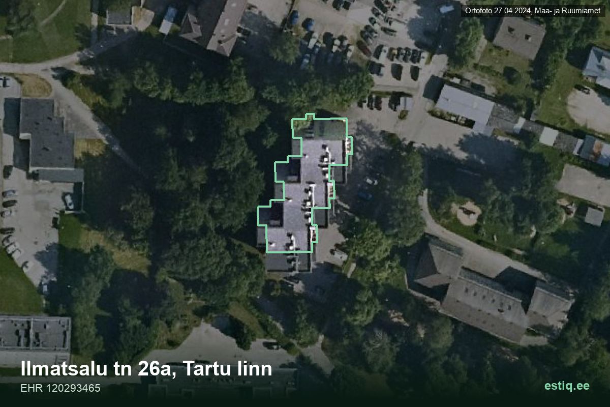 Ilmatsalu tänav 26a, Tartu – ilmakuva rakennuksesta, ääriviiva rakennusrekisteristä (EHR)