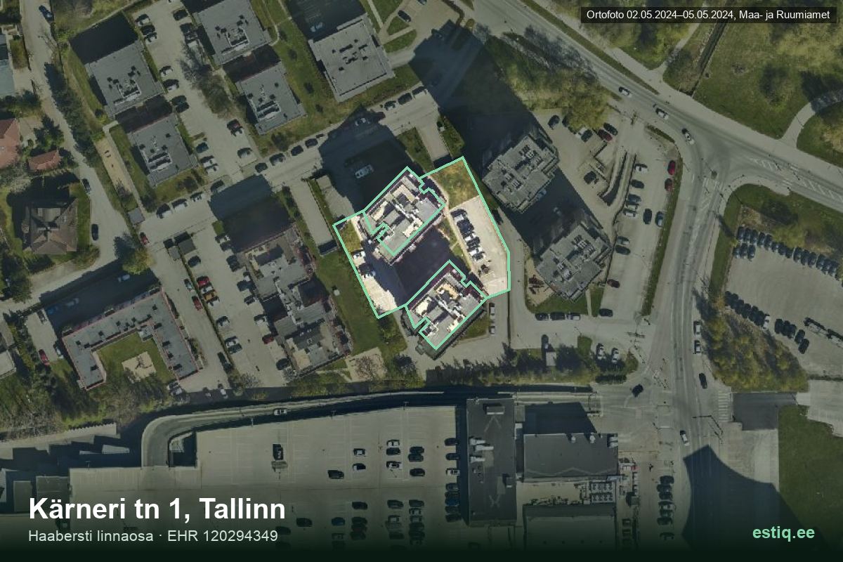 Kärneri tänav 1/1, Tallinn – hoone aerofoto, kontuur ehitisregistri (EHR) andmetest