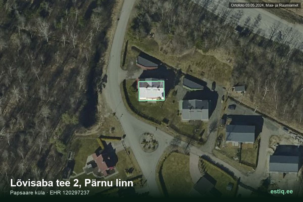 Lõvisaba tee 2, Pärnu – hoone aerofoto, kontuur ehitisregistri (EHR) andmetest