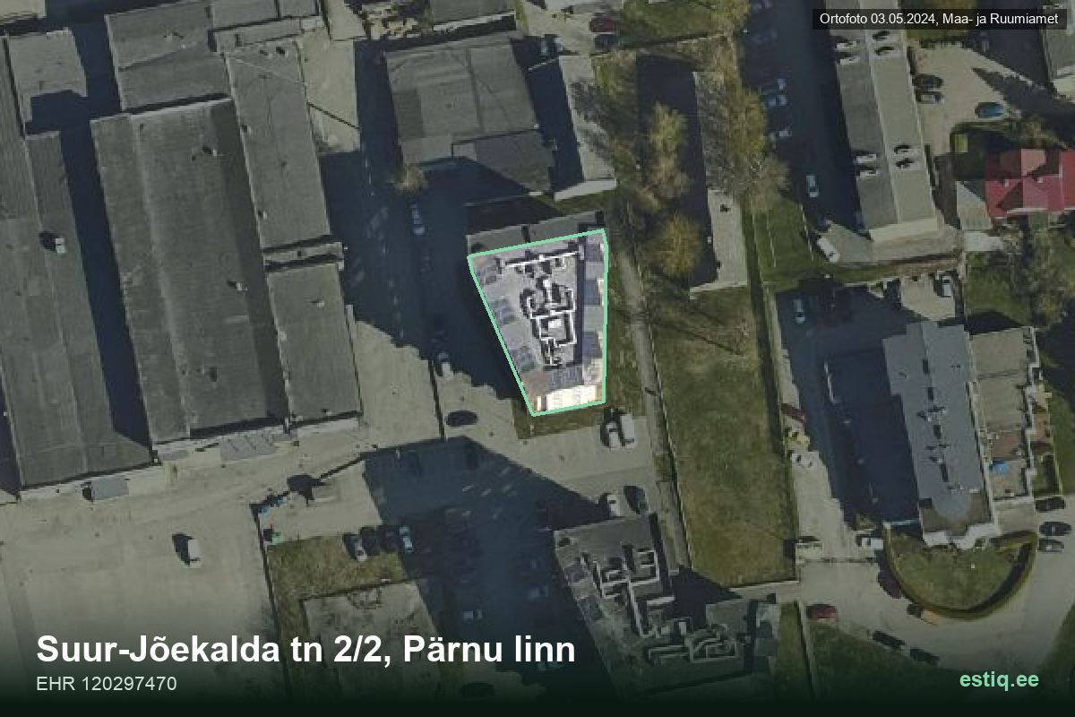 Suur-Jõekalda tänav 2/2, Pärnu – hoone aerofoto, kontuur ehitisregistri (EHR) andmetest
