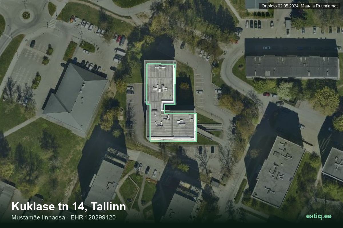 Kuklase tänav 14, Tallinn – аэрофото дома, контур по данным регистра строений (EHR)