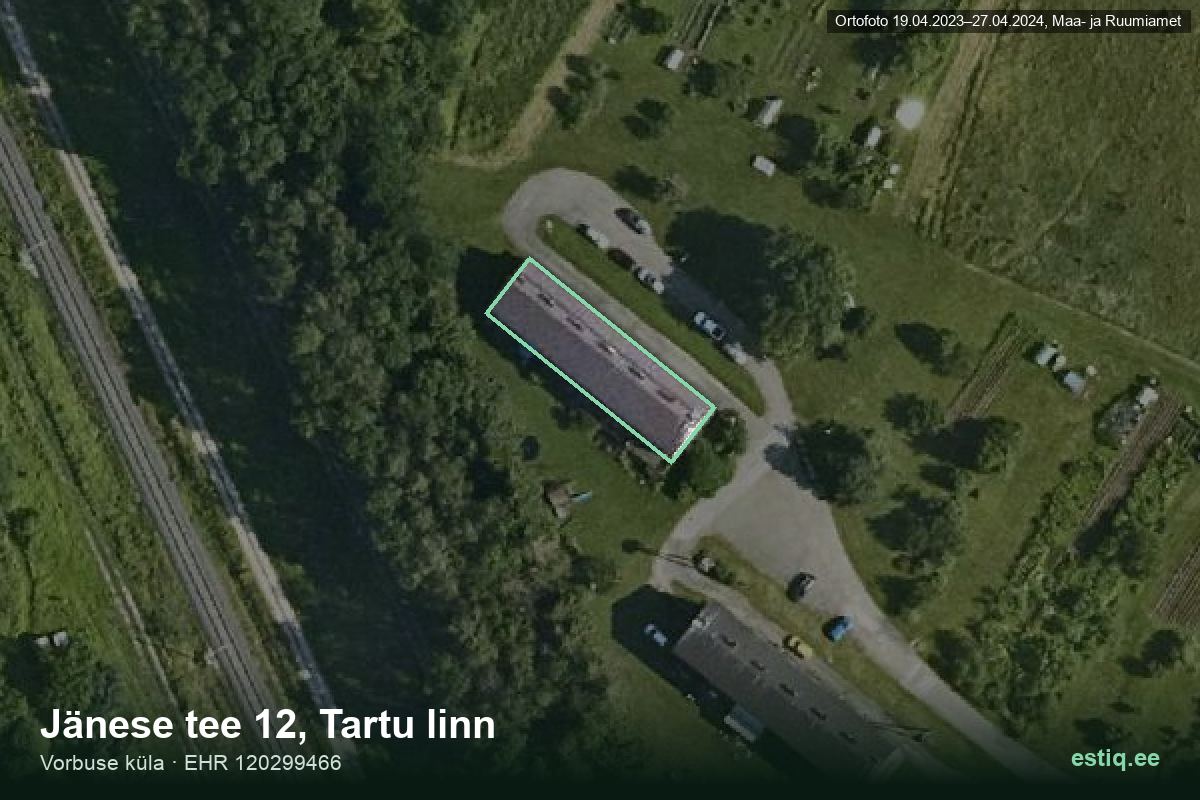 Jänese tee 12, Tartu – aerial photo of the building, outline from the Building Register (EHR)