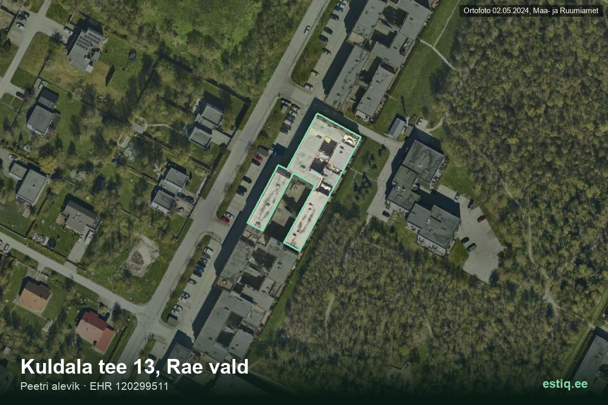 Kuldala tee 13, Rae – hoone aerofoto, kontuur ehitisregistri (EHR) andmetest