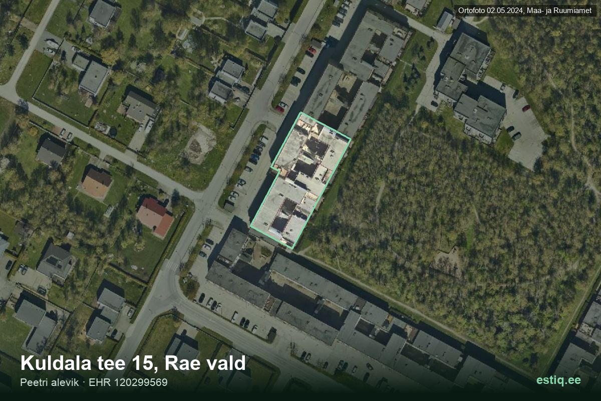 Kuldala tee 15, Rae – hoone aerofoto, kontuur ehitisregistri (EHR) andmetest