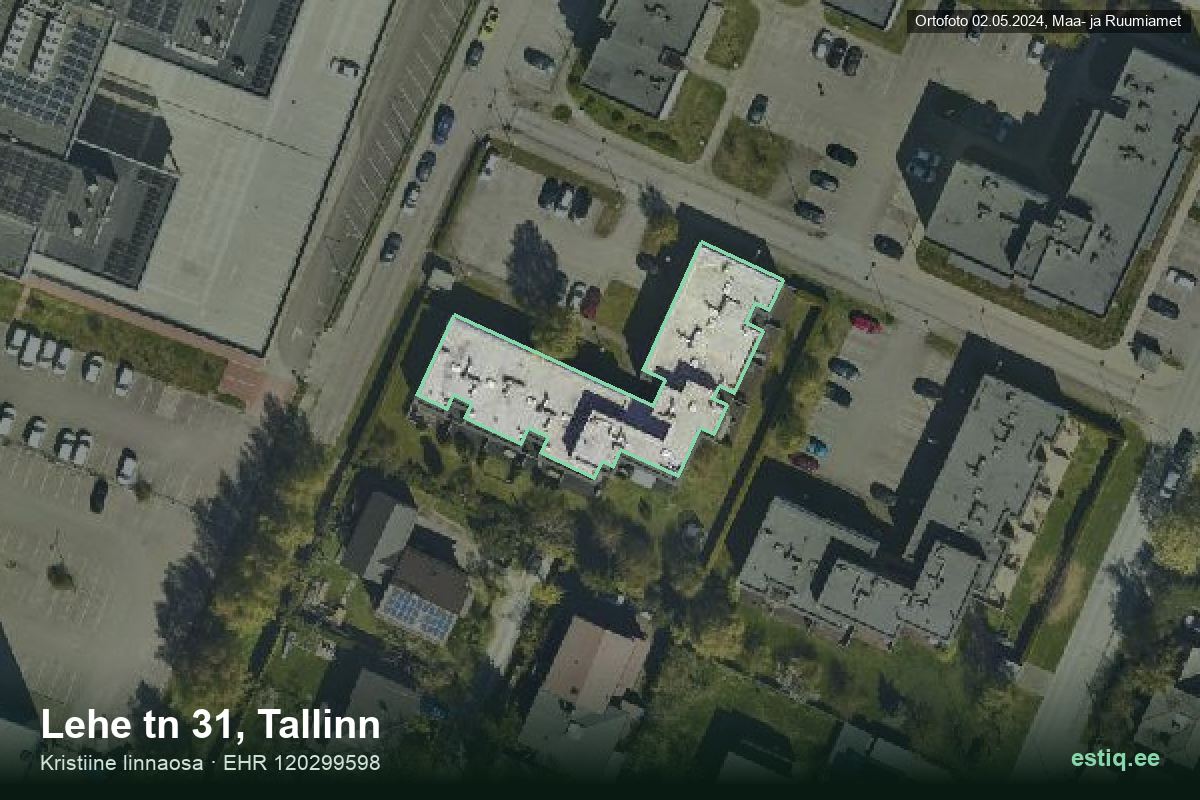 Lehe tänav 31, Tallinn – аэрофото дома, контур по данным регистра строений (EHR)