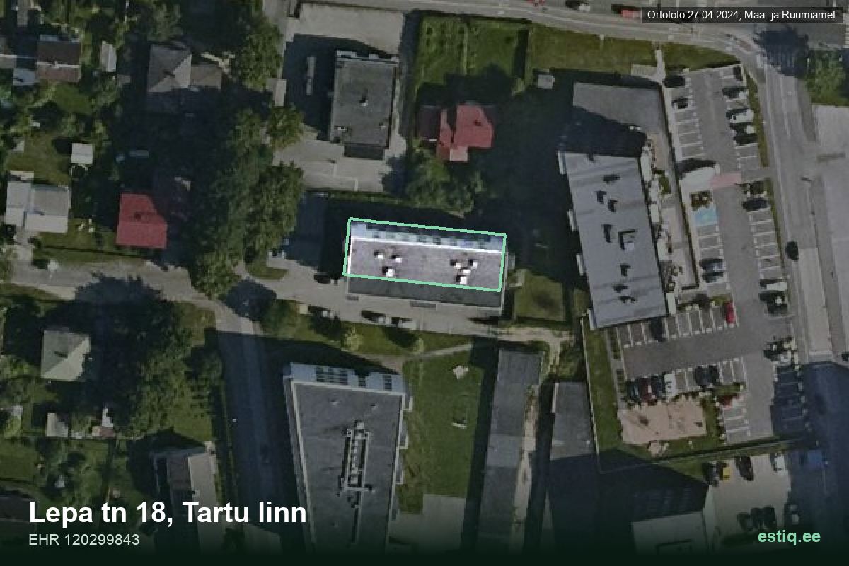 Lepa tänav 18, Tartu – ilmakuva rakennuksesta, ääriviiva rakennusrekisteristä (EHR)