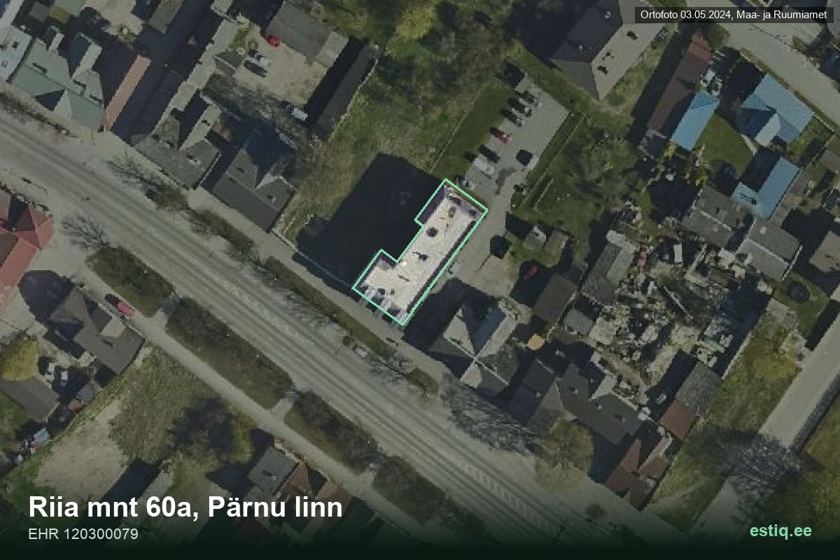 Riia mnt 60a, Pärnu – hoone aerofoto, kontuur ehitisregistri (EHR) andmetest