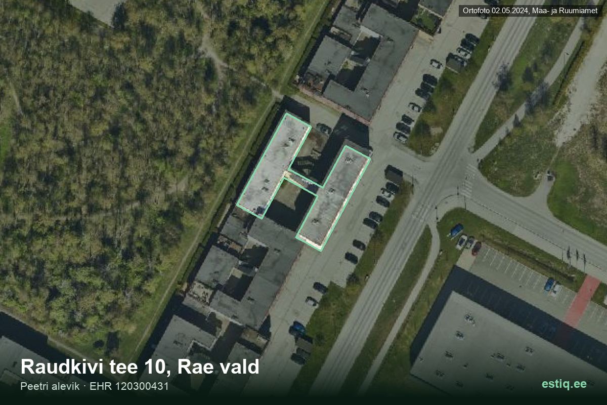 Raudkivi tee 10, Rae – hoone aerofoto, kontuur ehitisregistri (EHR) andmetest