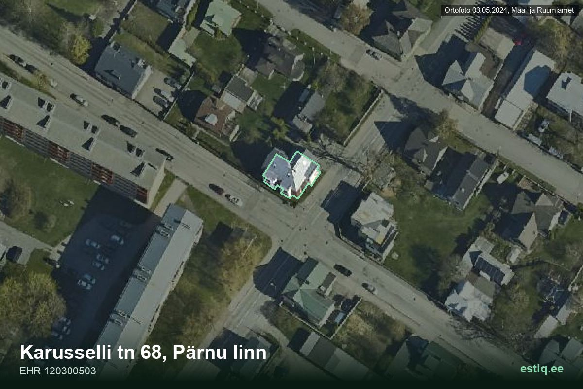 Karusselli tänav 68, Pärnu – hoone aerofoto, kontuur ehitisregistri (EHR) andmetest