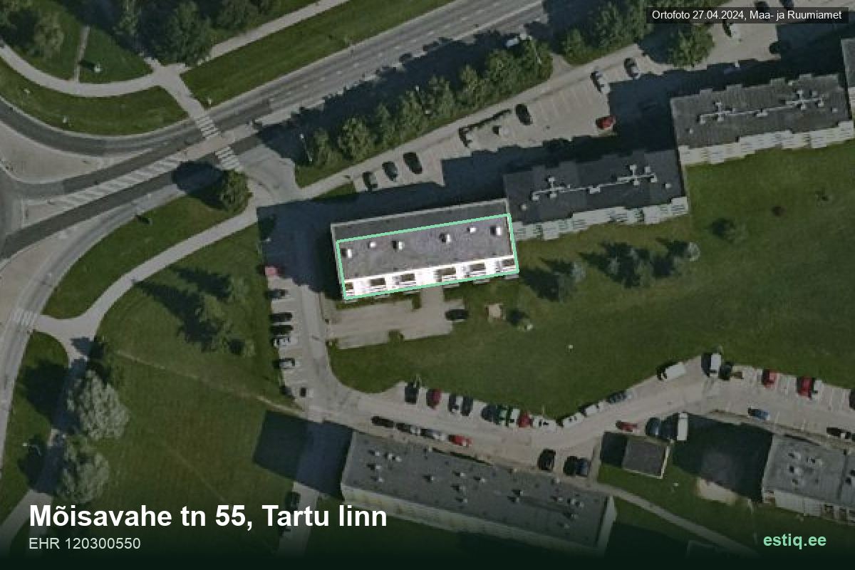 Mõisavahe tänav 55, Tartu – hoone aerofoto, kontuur ehitisregistri (EHR) andmetest