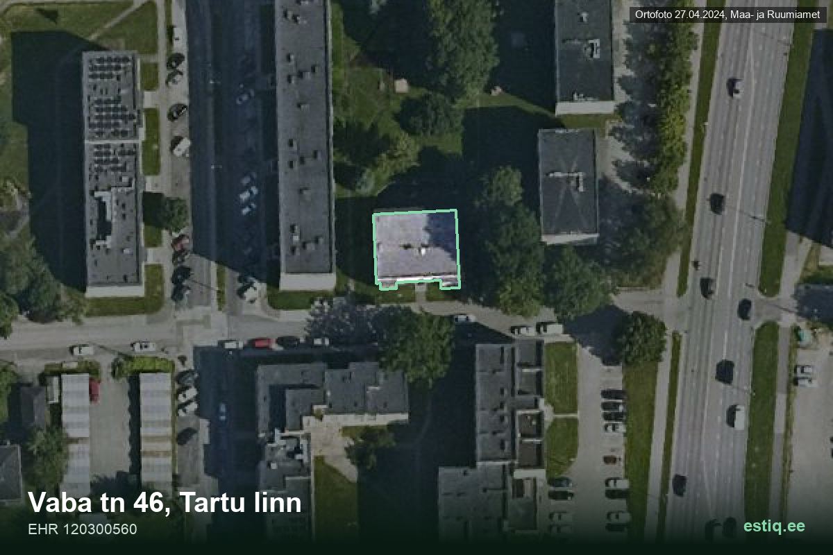 Vaba tänav 46, Tartu – hoone aerofoto, kontuur ehitisregistri (EHR) andmetest