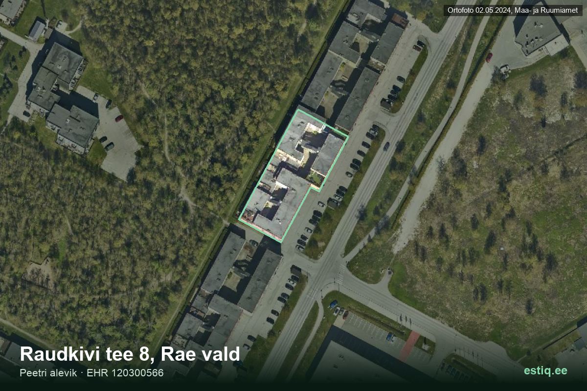 Raudkivi tee 8, Rae – hoone aerofoto, kontuur ehitisregistri (EHR) andmetest