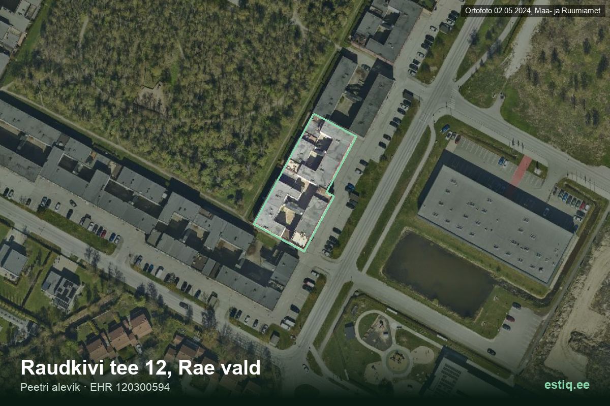 Raudkivi tee 12, Rae – hoone aerofoto, kontuur ehitisregistri (EHR) andmetest