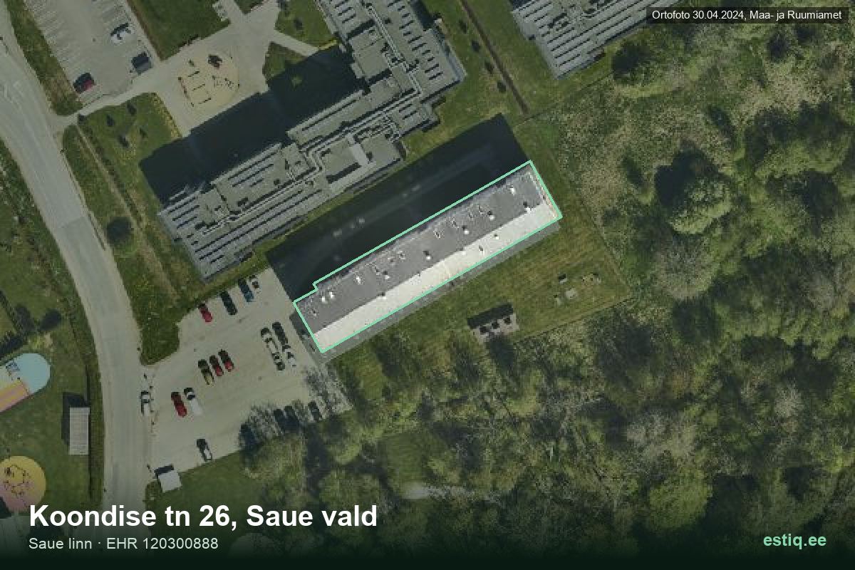 Koondise tänav 26, Saue – аэрофото дома, контур по данным регистра строений (EHR)