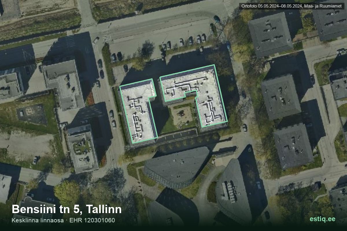 Bensiini tänav 5, Tallinn – аэрофото дома, контур по данным регистра строений (EHR)