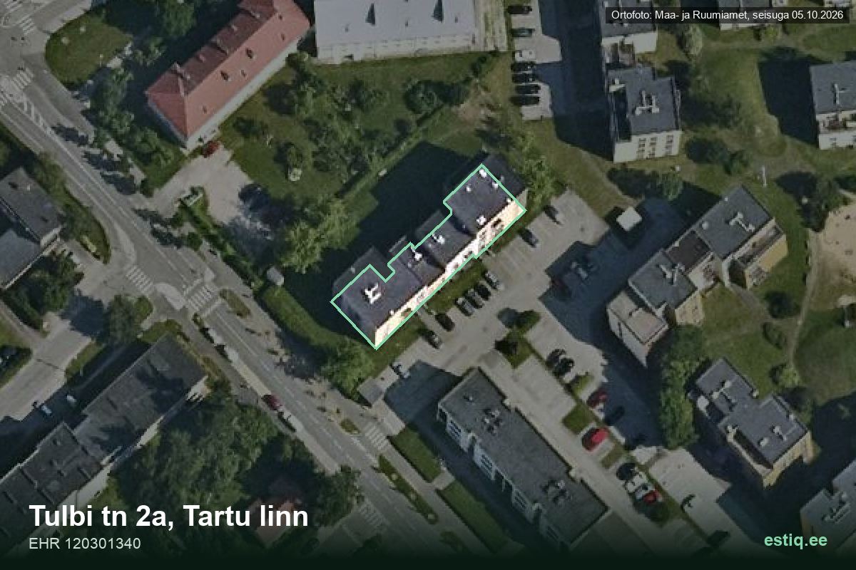 Tulbi tänav 2a, Tartu – hoone aerofoto, kontuur ehitisregistri (EHR) andmetest
