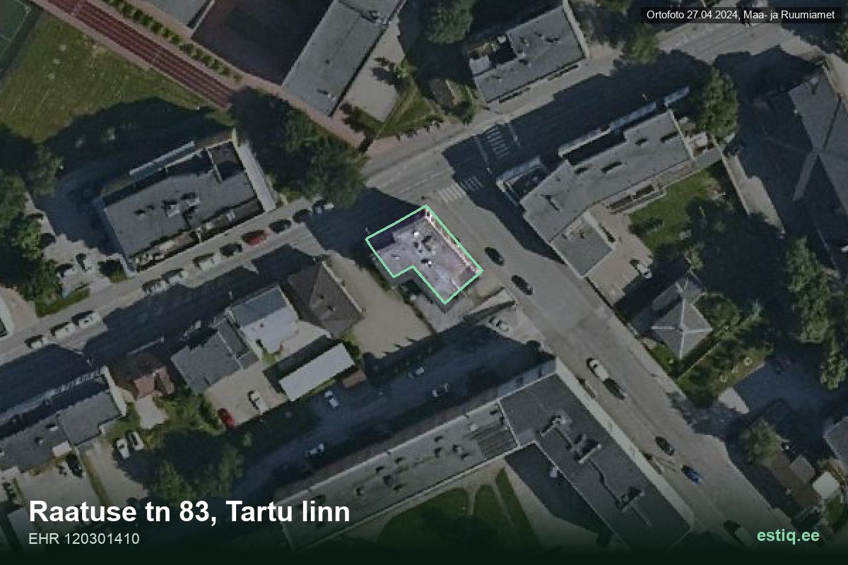 Raatuse tänav 83, Tartu – hoone aerofoto, kontuur ehitisregistri (EHR) andmetest