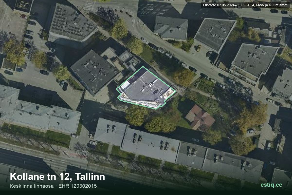 Kollane tänav 12, Tallinn – aerial photo of the building, outline from the Building Register (EHR)
