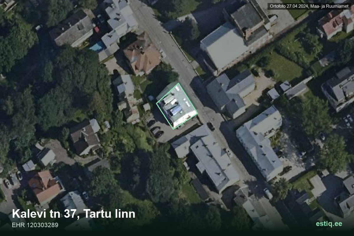 Kalevi tänav 37, Tartu – hoone aerofoto, kontuur ehitisregistri (EHR) andmetest