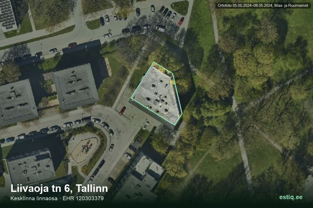 Liivaoja tänav 6, Tallinn – hoone aerofoto, kontuur ehitisregistri (EHR) andmetest