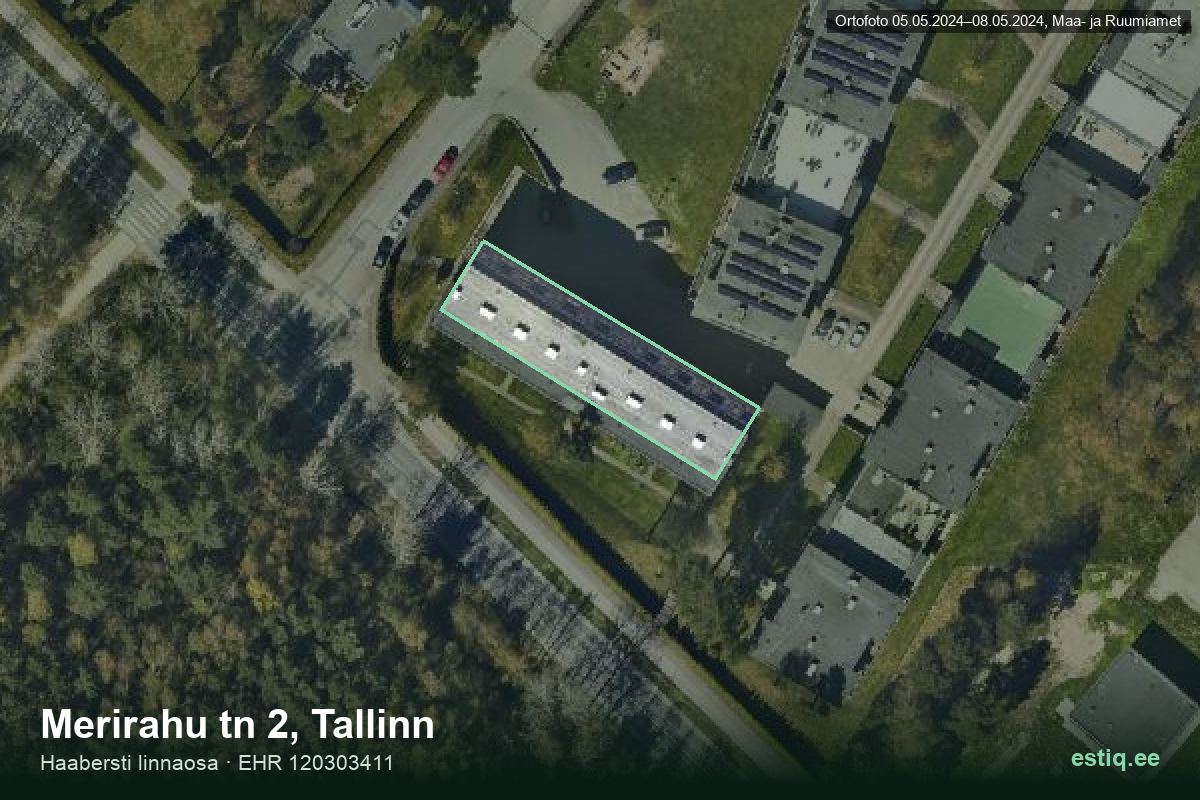 Merirahu tänav 2, Tallinn – ilmakuva rakennuksesta, ääriviiva rakennusrekisteristä (EHR)