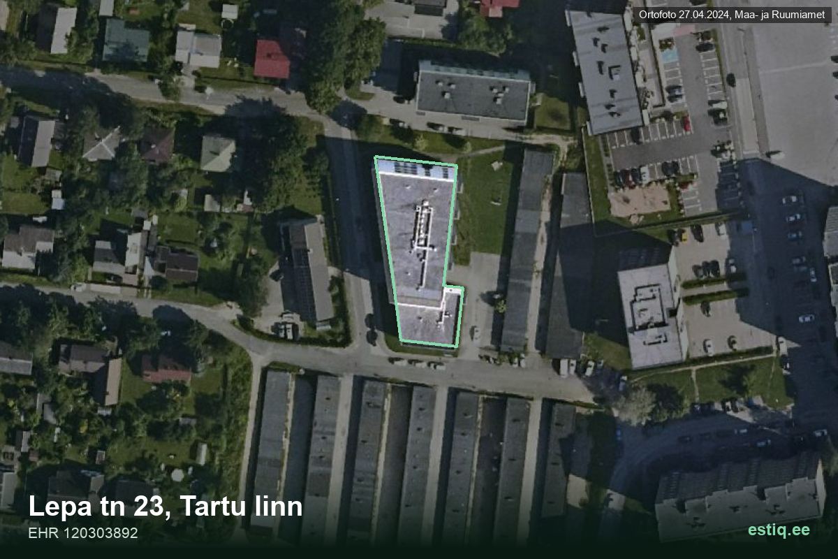 Lepa tänav 23, Tartu – аэрофото дома, контур по данным регистра строений (EHR)