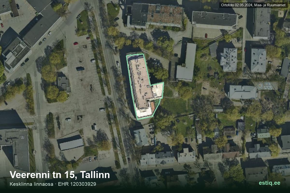 Veerenni tänav 15, Tallinn – hoone aerofoto, kontuur ehitisregistri (EHR) andmetest