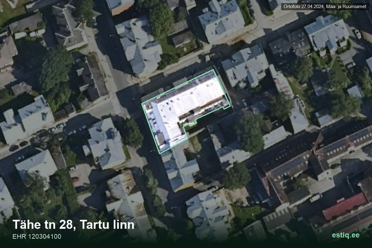 Tähe tänav 28, Tartu – hoone aerofoto, kontuur ehitisregistri (EHR) andmetest
