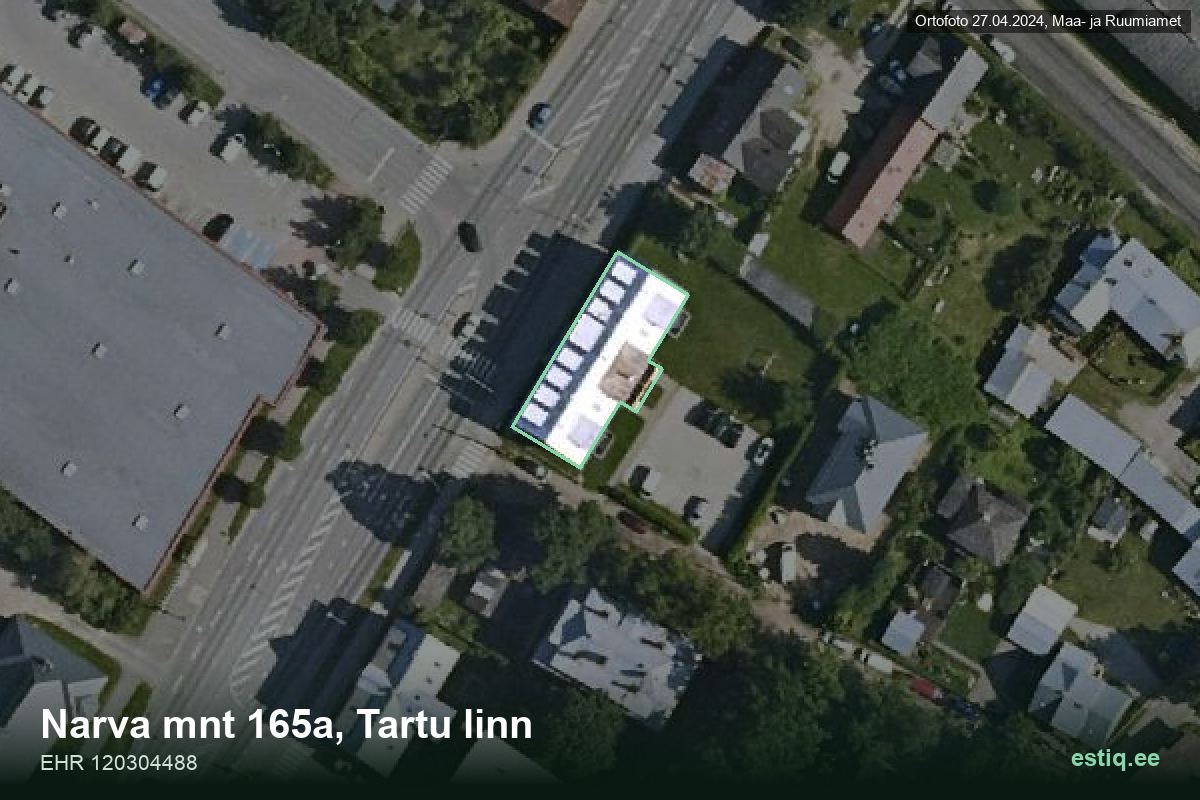 Narva mnt 165a, Tartu – hoone aerofoto, kontuur ehitisregistri (EHR) andmetest