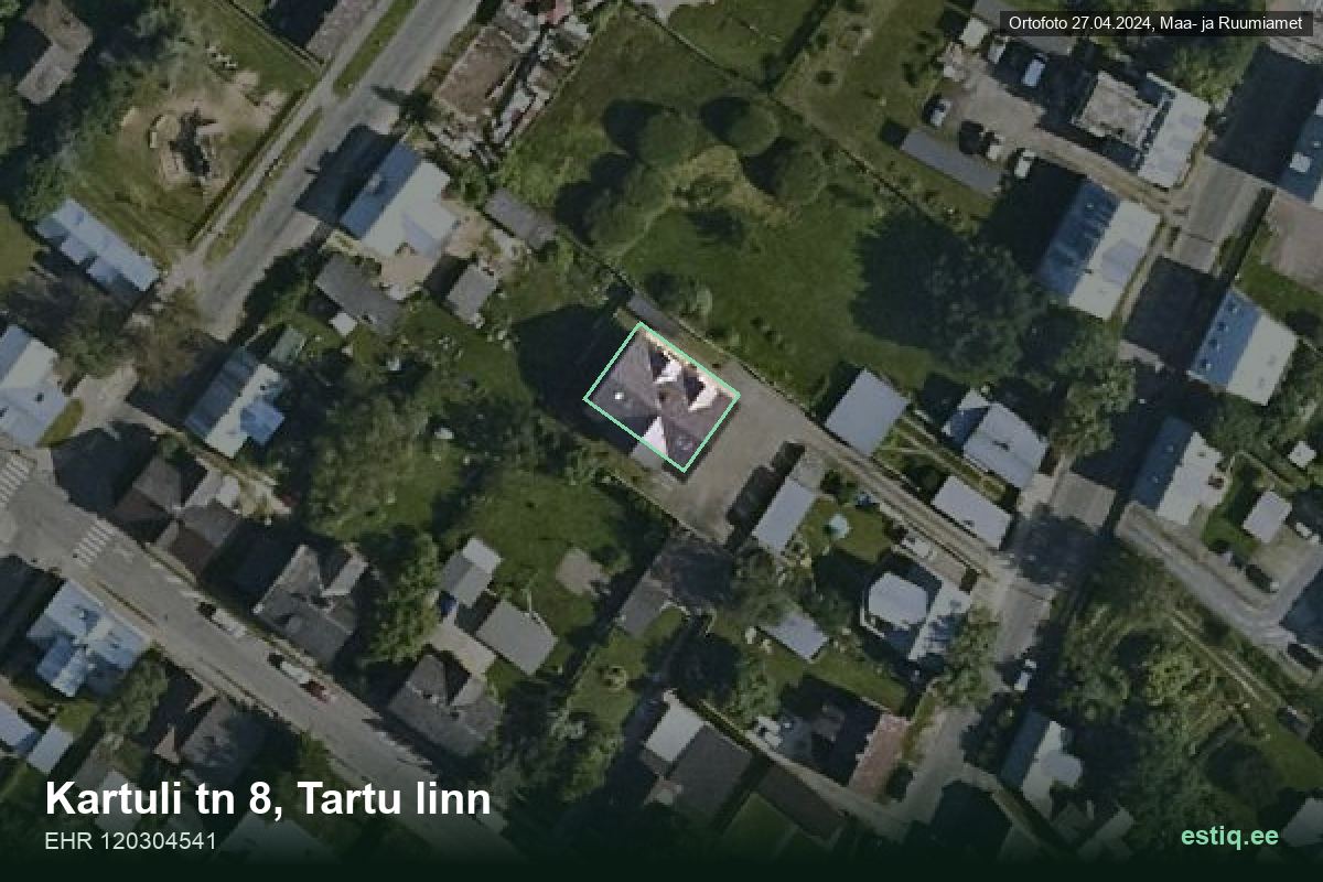 Kartuli tänav 8, Tartu – hoone aerofoto, kontuur ehitisregistri (EHR) andmetest