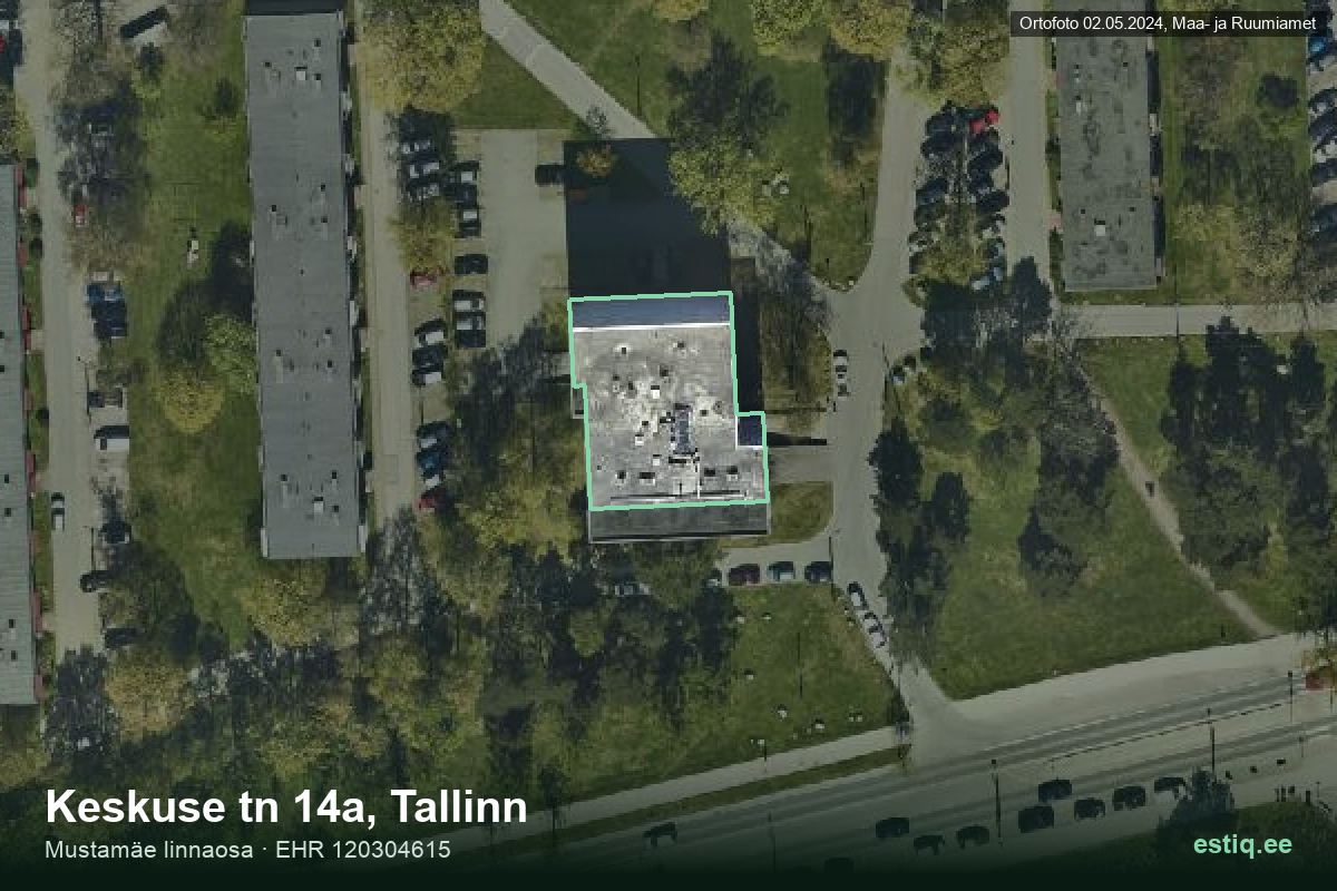 Keskuse tänav 14A, Tallinn – hoone aerofoto, kontuur ehitisregistri (EHR) andmetest