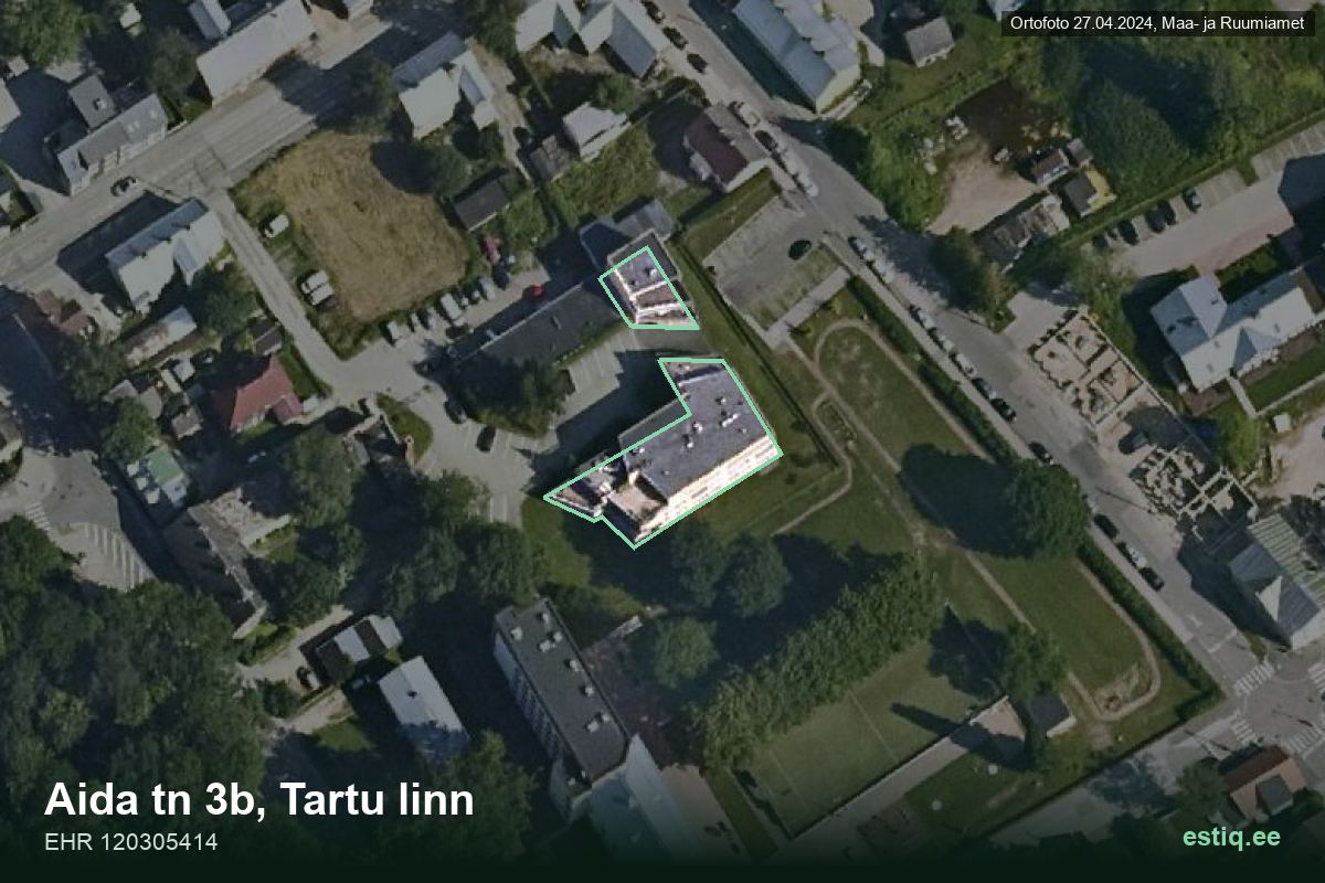 Aida tänav 3c, Tartu – hoone aerofoto, kontuur ehitisregistri (EHR) andmetest