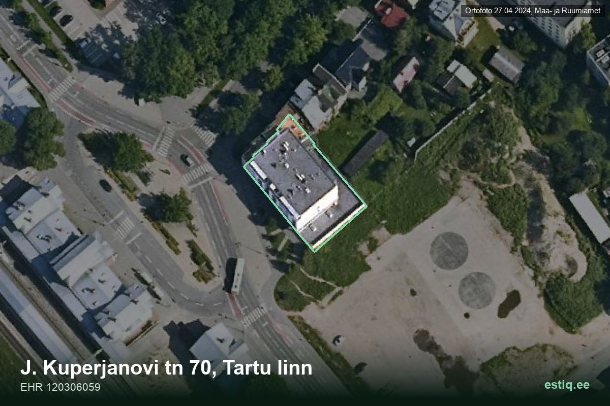Kuperjanovi tänav 70, Tartu – hoone aerofoto, kontuur ehitisregistri (EHR) andmetest